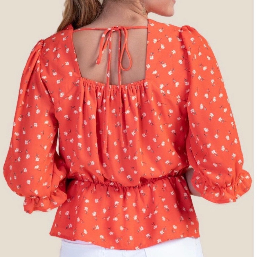 Francesca’s Coral Peplum Blouse - Picture 2 of 8
